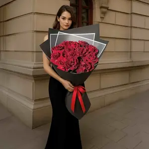 Огромный букет французских красных роз